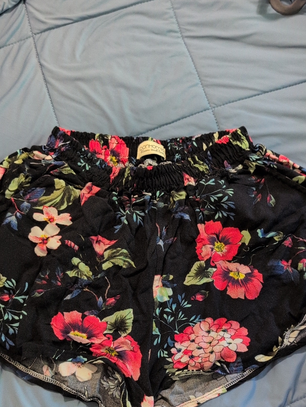Floral Black Girls' Elastic Waist Shorts